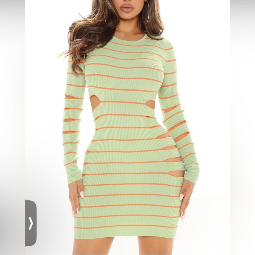 Fashion Nova Green Long Sleeve Bodycon Dress